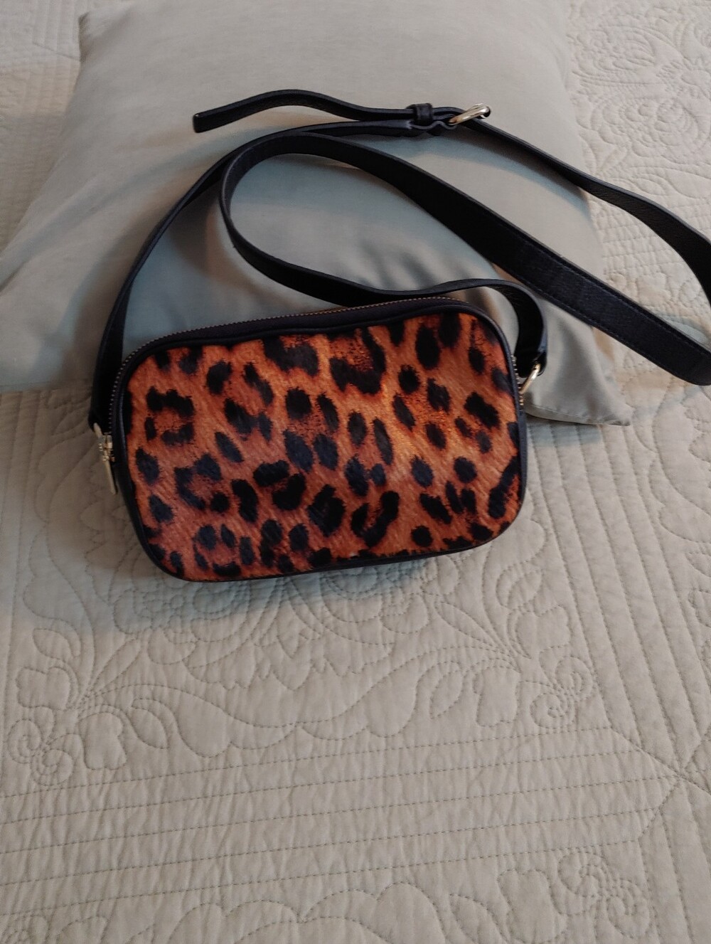 Talbots Leopard Print Calf Hair And Leather Crossbody Purse